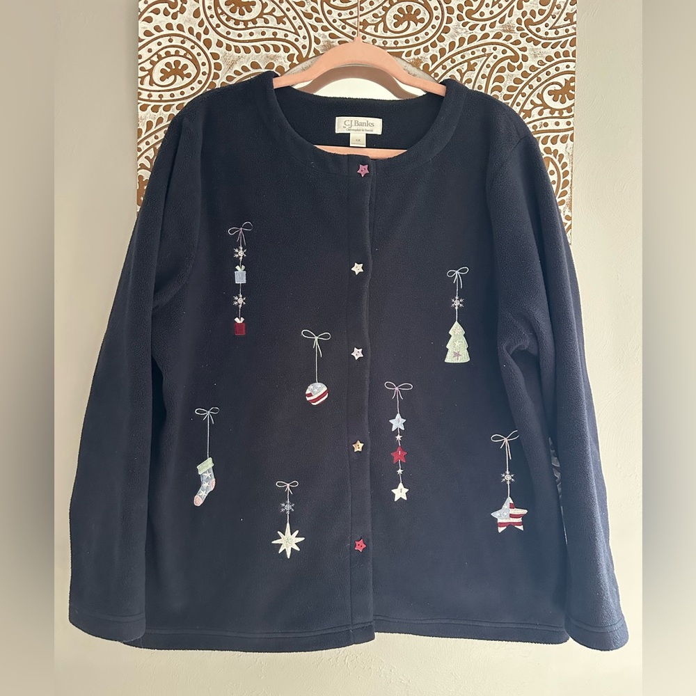 Patriotic Blue Holiday Fleece Embroidered Cardigan